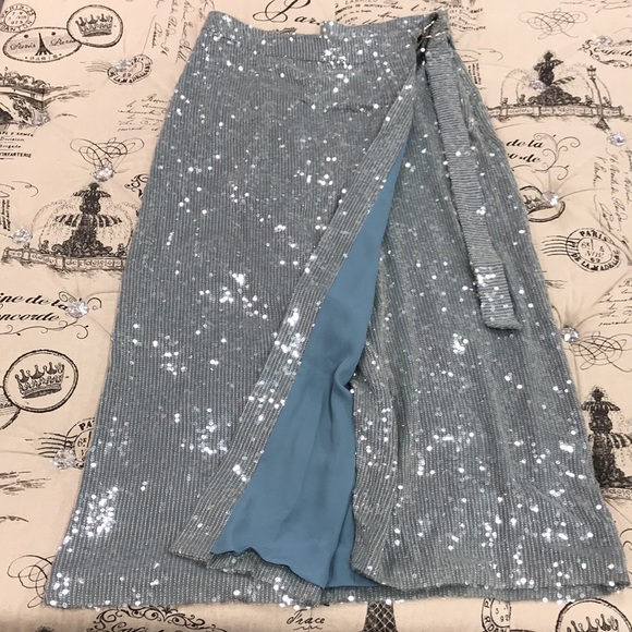Sally LaPointe Sequin Viscose Belted WraP Skirt - Picture 6 of 10